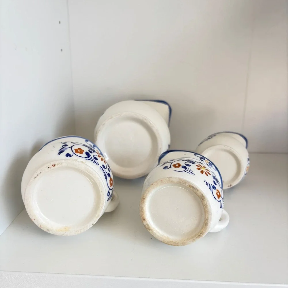 Vintage Ceramic Measuring Cup Pitcher Set 4 Blue White Farmhouse Kitchen Decor